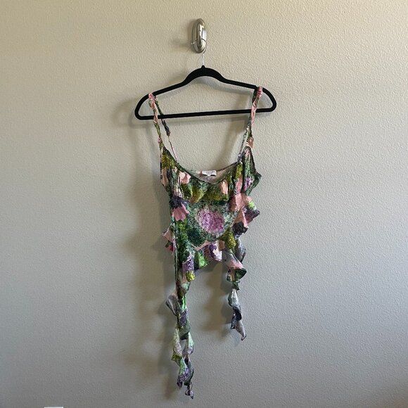 Collina Strada Wisteria Ruffle Silk Top in Cabbage Patch Size Medium - Picture 2 of 10